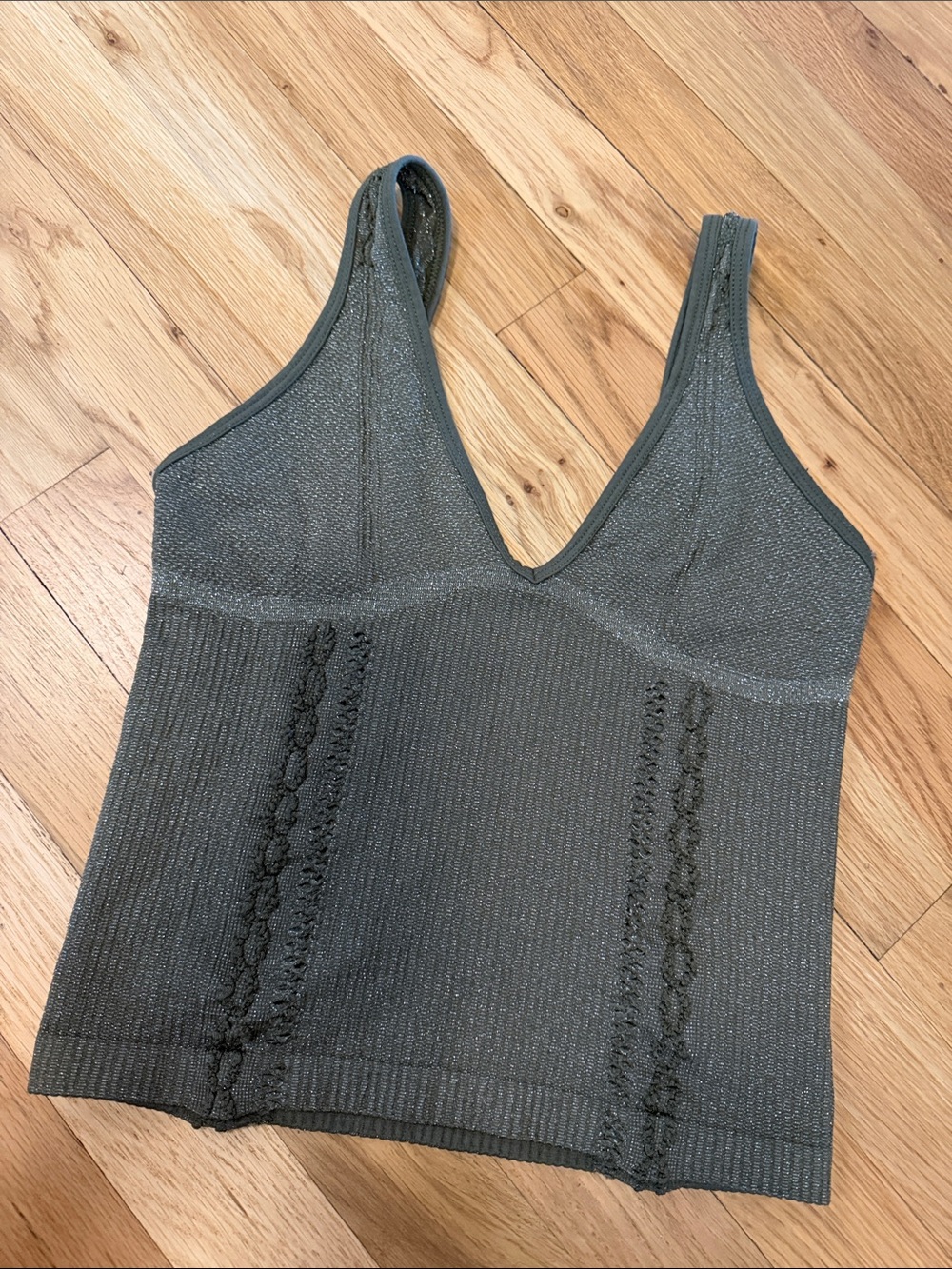 Anthropologie Olive Metallic Ribbed Tank